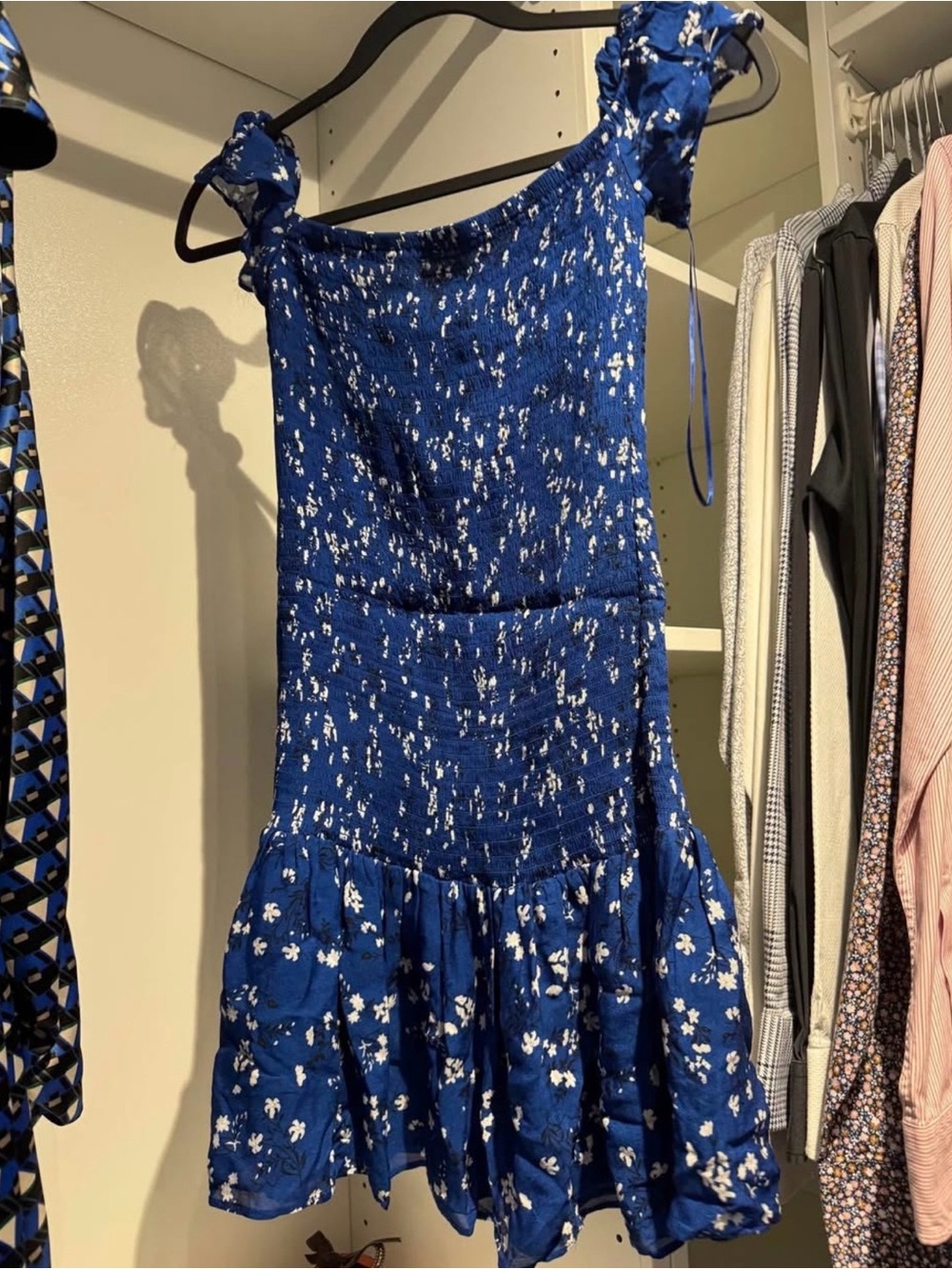 Zara Blue Floral Smocked Mini Dress